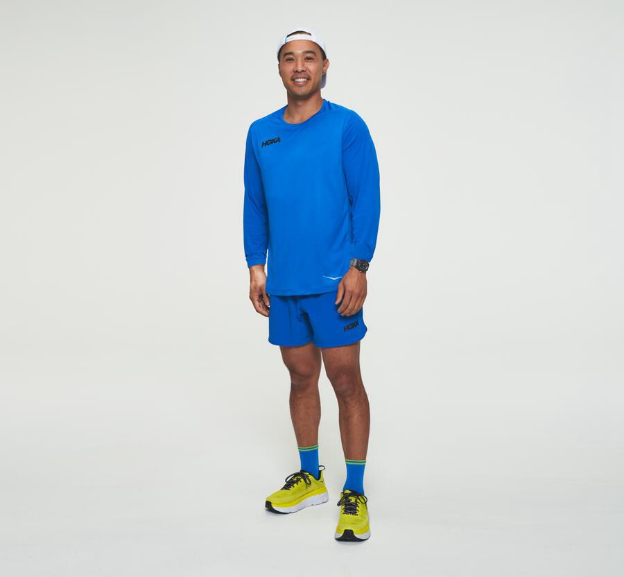 Hoka One One Mens Tops - Performance Long Sleeve - Blue - ERTA54801